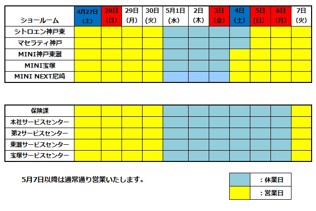 2013年　ゴールデンウィーク休業のご案内