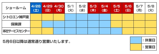 ゴールデン・ウィーク休業のお知らせ