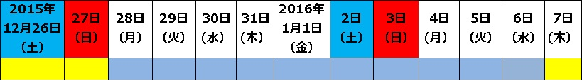 年末年始休業日のお知らせ